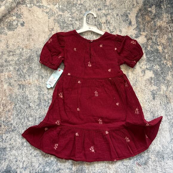 Cat and Jack Girls 5T Dress Red Floral Embroidered Gauzy Short Sleeve NEW - Picture 5 of 6